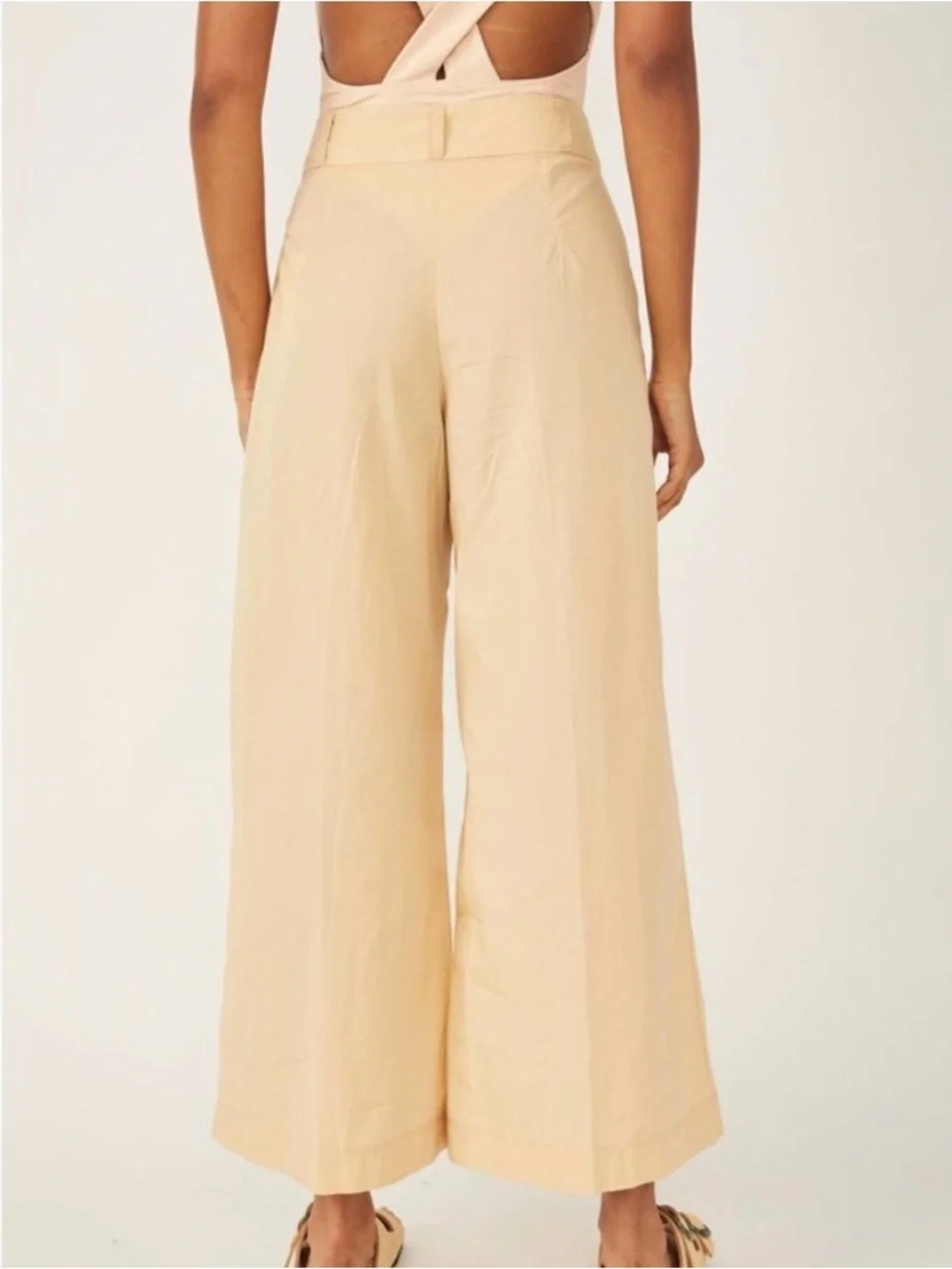 Free People Menorca Crop Wide Leg Cotton Pants Size 12 Pale Yellow